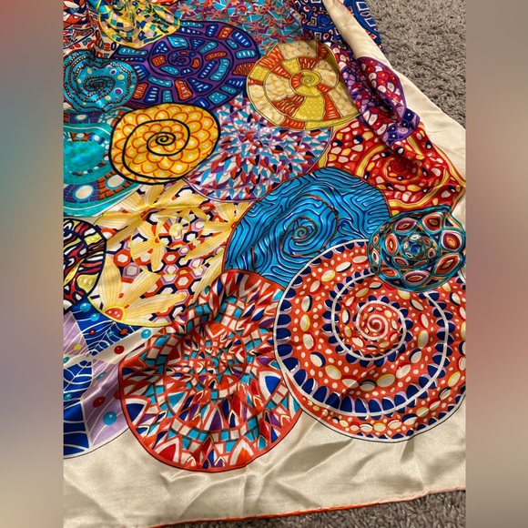 Silk Scarf 100% Colorful Square 42”x42” Bohemian Festival Artsy Hippie Lagenlook - Picture 6 of 8